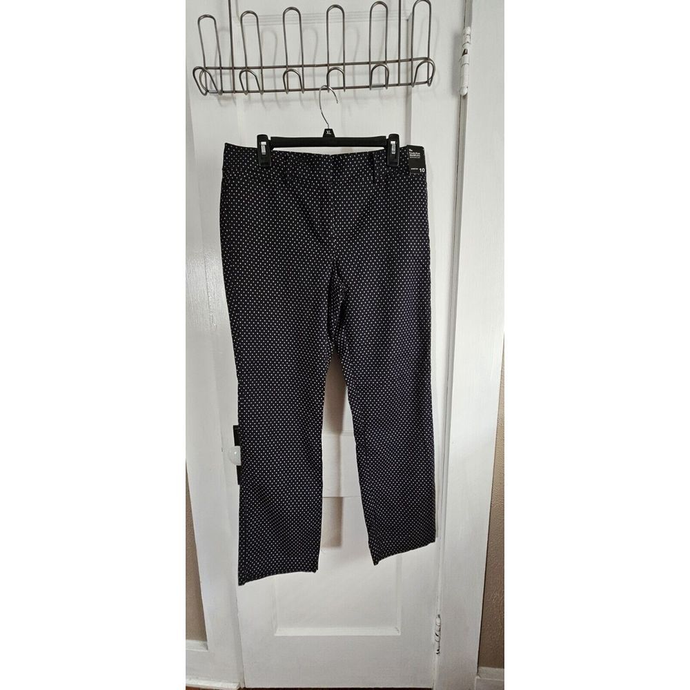 NWT NY& C women the Crosby pant Cotton slim leg stretch Sz 10 polkadot black